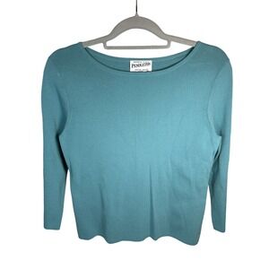 PENDLETON WOMENS TEAL BLUE NYLON BLEND 3/4 SLEEVE SWEATER SIZE S/M Unmarked